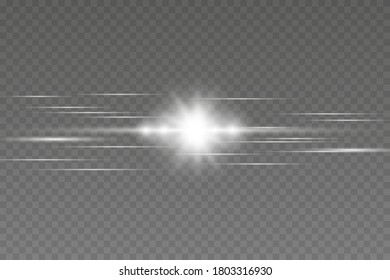 Glowing lines on transparent background. Lines vector.  Horizontal optical lens flare light, night futuristic dusting glow strips, shining streaks