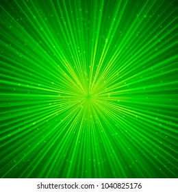 Glowing lines stretching to infinity.  Rays of light. Green St. Patrick's Day abstract vector background. Easy to edit design template for your artworks.
