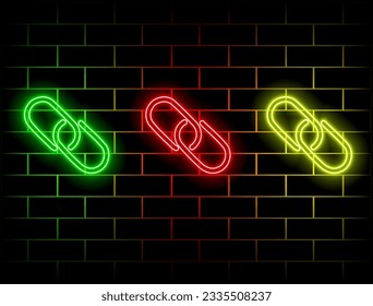 Glowing link line icon, connection and communication, chain symbol, futuristic technology with neon glow. vector business background. green, red, yellow, pink, blue, orange.