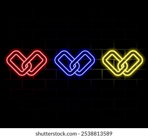 Glowing link line icon, connection and communication, chain symbol, futuristic technology with purple neon glow in the smoke, vector business background.