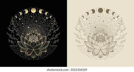 Glowing Lotus Flower with a View of the Moon Phases