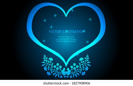 glowing love frame on dark blue background of the space with shining stars. love frame background
