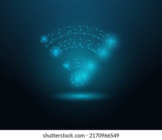 glowing low polygonal wifi symbol made lines dots isolated