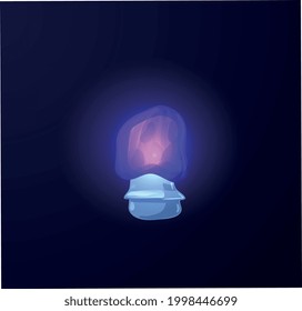 Glowing luminescent colors shiny unusual mushroom shaped plant, flat vector illustration isolated on dark background. Imaginary mystic plant in shape of mushroom.