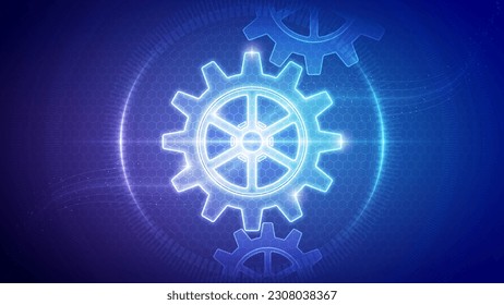 Glowing Luminescent Engineering Gears Industrial Futuristic Hologram Neon Glow Translucent Backdrop Background Illustration