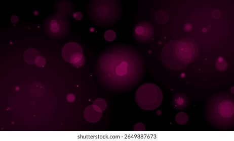 Glowing magenta circles float on a dark purple-black background, creating a dreamy, bokeh-style effect. Varying sizes and soft blurs add depth and a sense of motion to this abstract digital artwork.