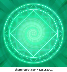 Glowing magic circle. Sacred geometry, vector illustration. Neon lines. Abstract geometric background. Strange magic mandala.