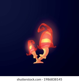 Glowing magic fantasy fabolous mushrooms, unusual plants of alien nature. Fantastic psychedelic shining funguses toadstools. Cartoon vector illustration isolated on black