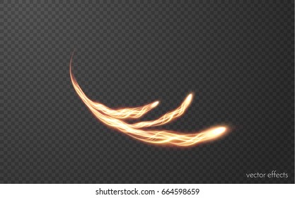 Glowing magic fireball with beautiful dust particle trail vector effect. EPS10.