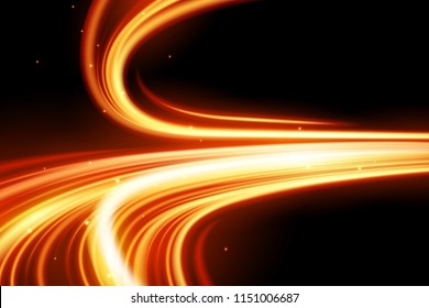 Glowing magic light effect and long trails fire motion, vector art and illustration.