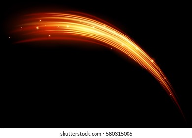 Glowing magic light effect and long trails fire motion, vector art and illustration.