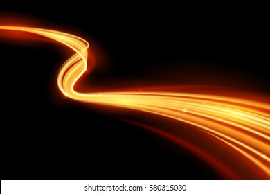 Glowing magic light effect and long trails fire motion, vector art and illustration.
