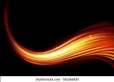 Glowing magic light effect and long trails fire motion, vector art and illustration.