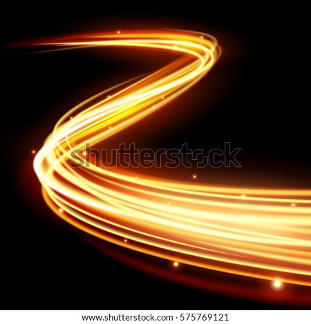 Glowing magic light effect and long trails fire motion, vector art and illustration.