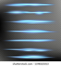 Glowing magic neon blur light flare objects effects collection isolated on dark transparent background. EPS 10