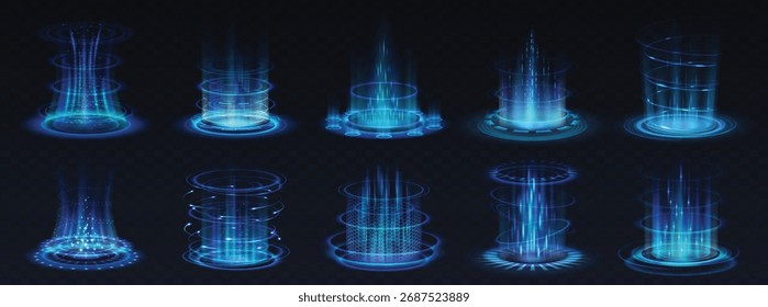 glowing magic portals realistic vector illustration set