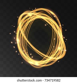Glowing magic sparkle light effect gold circle. Vector Illustration.