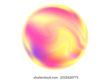 Glowing magic sphere or iridescent 3D bubble or fluid droplet isolated, transparent background. Aesthetic dreamy holographic ball with smooth swirl gradient texture.