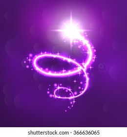 Glowing magic spiral salute and firework with sparkle stars. Festive, bright firework for collage and design brochures, poster, wrapping paper, greeting card. Vector illustration. 