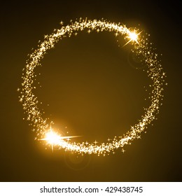 Glowing magic spiral salute and firework with sparkle stars. Festive, bright firework for collage and design brochures, poster, wrapping paper, greeting card. Vector illustration.
