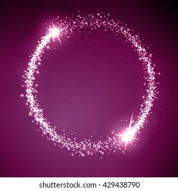 Glowing magic spiral salute and firework with sparkle stars. Festive, bright firework for collage and design brochures, poster, wrapping paper, greeting card. Vector illustration.
