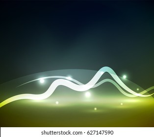 Glowing magic wave line with light effects in darkness. Vector illustration