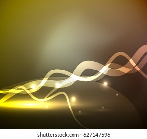 Línea de ondas mágicas brillantes con efectos de luz en la oscuridad. Ilustración del vector