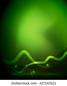 Línea de ondas mágicas brillantes con efectos de luz en la oscuridad. Ilustración del vector