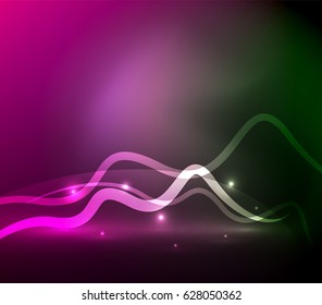 Glowing magic wave line with light effects in darkness. Vector illustration