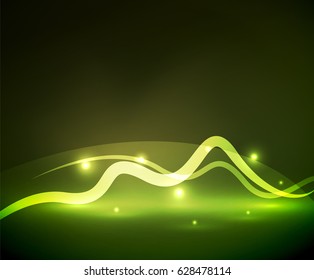 Glowing magic wave line with light effects in darkness. Vector illustration