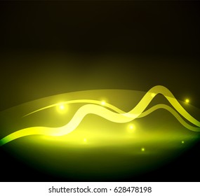 Línea de ondas mágicas brillantes con efectos de luz en la oscuridad. Ilustración del vector