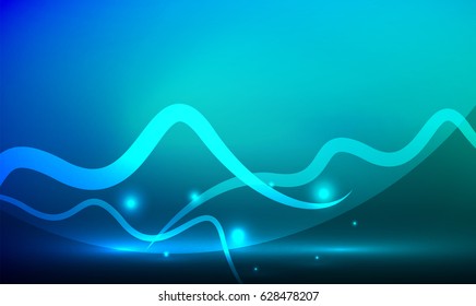 Glowing magic wave line with light effects in darkness. Vector illustration