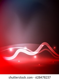 Línea de ondas mágicas brillantes con efectos de luz en la oscuridad. Ilustración del vector