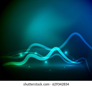 Glowing magic wave line with light effects in darkness. Vector illustration