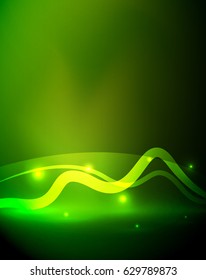 Línea de ondas mágicas brillantes con efectos de luz en la oscuridad. Ilustración del vector