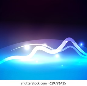 Glowing magic wave line with light effects in darkness. Vector illustration