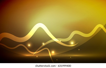 Línea de ondas mágicas brillantes con efectos de luz en la oscuridad. Ilustración del vector