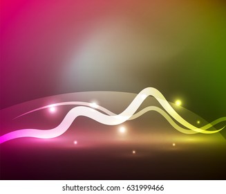 Línea de ondas mágicas brillantes con efectos de luz en la oscuridad. Ilustración del vector