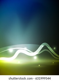 Línea de ondas mágicas brillantes con efectos de luz en la oscuridad. Ilustración del vector