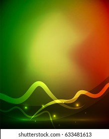 Línea de ondas mágicas brillantes con efectos de luz en la oscuridad. Ilustración del vector