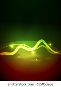 Glowing magic wave line with light effects in darkness. Vector illustration
