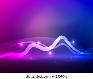 Línea de ondas mágicas brillantes con efectos de luz en la oscuridad. Ilustración del vector