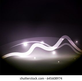 Glowing magic wave line with light effects in darkness. Vector illustration