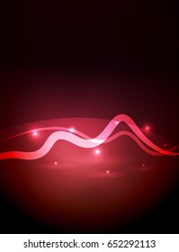 Linha de onda mágica brilhante com efeitos de luz na escuridão. Ilustração vetorial