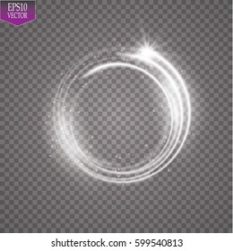 Glowing magic white fire circle ring trace, on a transparent background