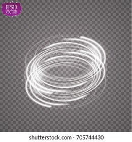 Glowing magic white fire circle ring trace, on a transparent background