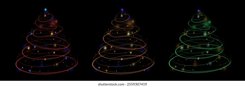 Glowing magical Christmas tree with light effect.