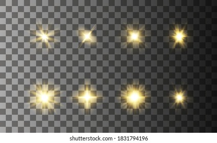 Glowing magical light effect  on transparent background. Gold glowing neon glares. Graphic concept for your design