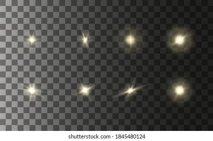 Glowing magical light effect  on transparent background. Gold glowing neon glares. Graphic concept for your design