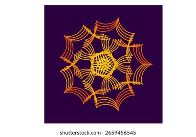 Rueda de mandala brillante en geometría hipocicloide con líneas de degradado amarillo-naranja cálido sobre fondo cósmico oscuro: arte Abstractas para decoración y marca modernas